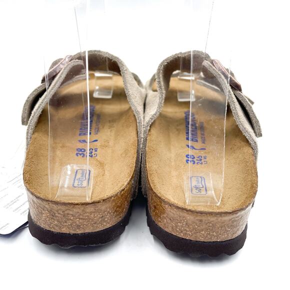 Birkenstock Arizona Sandals Taupe Leather Slides Sz 38 / 7 NARROW Women's - Picture 10 of 12